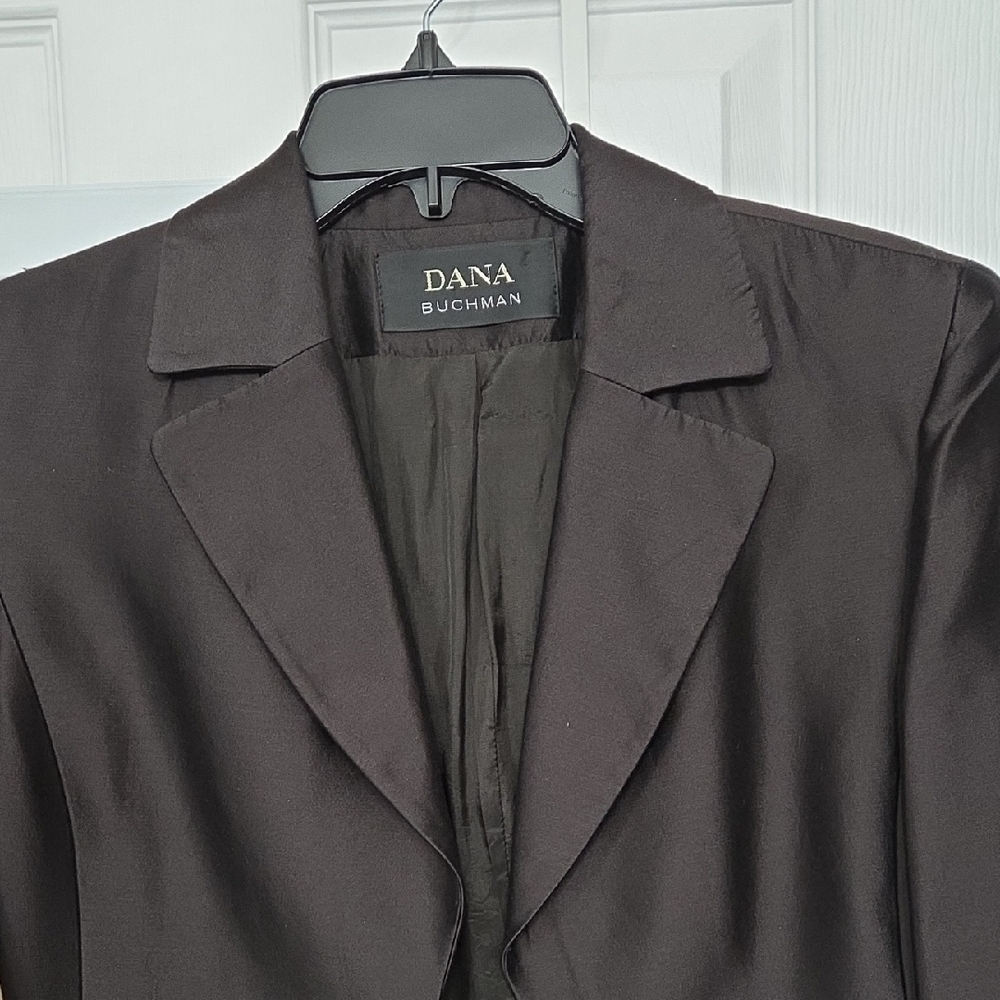 DANA BUCHMAN SILK TRENDY CHOCOLATE BROWN OPEN FRONT BLAZER POCKETS 6